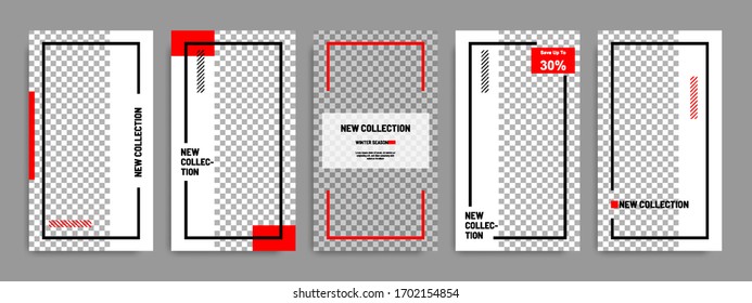 Minimal social media stories / story template layout banner in white red background color