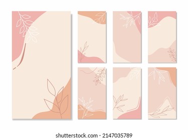 Minimal social media story background with Pastel color and line art floral ornament vertical background