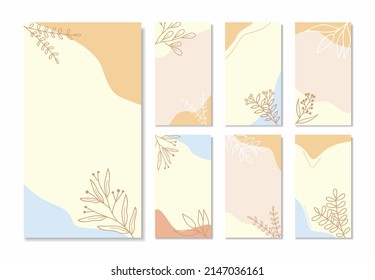 Minimal social media story background with Pastel color and line art floral ornament vertical background