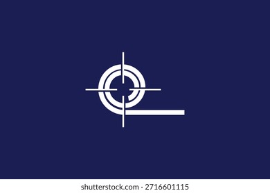 Instalación mínima de la madera con el logotipo del objetivo en el fondo azul marino