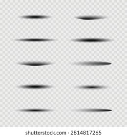 Minimal Soft Oval Shadows Set. Realistic Blurred Ground Shadow Elements Isolated on Transparent Background. Vector Collection