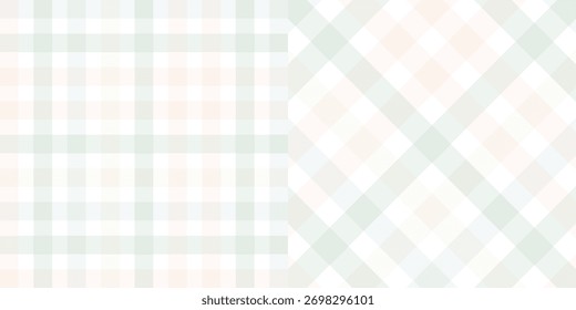 Minimal soft pastel plaid pattern with light cream, pink, and mint tones. Perfect seamless fabric texture for textiles, wallpapers, wrapping paper, and digital design backgrounds.