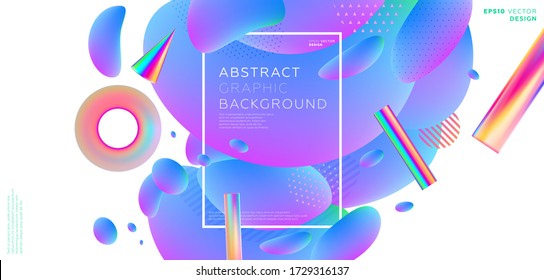 Minimal soft simple style liquid flow background with plastic neon colors shapes composition. Holographic iridescent texture. Eps10 vector