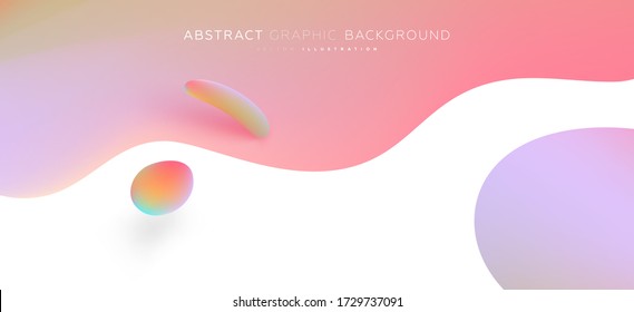 Minimal soft simple style liquid flow background with plastic 3d shapes composition. Neon colors. Eps10 vector