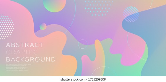 Minimal weicher, einfacher Stil flüssiger Hintergrund mit plastischen Neonfarben formt Zusammensetzung. Holografische irisierende Textur. Eps10-Vektor