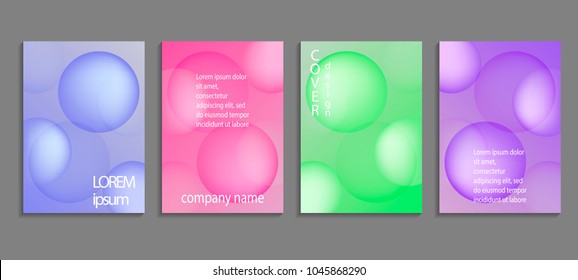 Minimal soft sphere shapes covers set with modern gradient background colors. Vector templates for placards, banners, flyers, labels and reports.