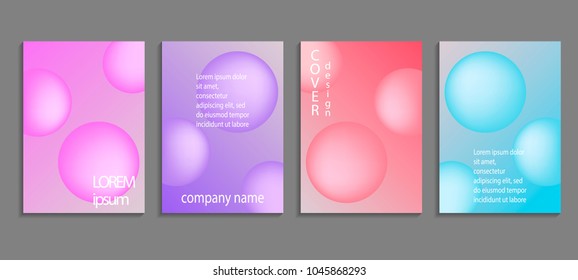 Minimal soft sphere shapes covers set with modern gradient background colors. Vector templates for placards, banners, flyers, labels and reports.