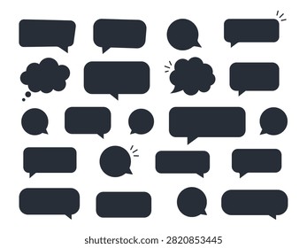 Minimal solid speech bubble silhouettes for messaging interfaces, branding, UI kits, presentations and graphic design. Clean editable vector collection.