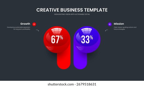 Minimal Solution Two Option Diagram Frame Design. Educational Growth 2 Element Infographic Slide Layout. Elegant Briefing Slideshow Template Vector Illustration.