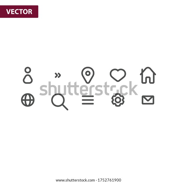 ウェブアプリ用の最小限の洗練されたシンプルな線のアイコンセット のベクター画像素材 ロイヤリティフリー