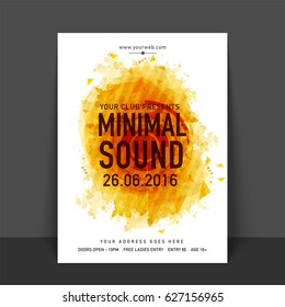Minimal Sound Music Party celebration, one page Flyer, Banner or Template with date and time details.