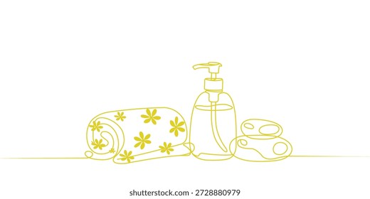 Minimal Spa Accessories Line Art Vector with Towel, Soap Dispenser and Stones