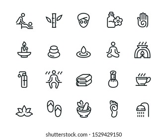 Minimal Spa related line icon set
- Editable stroke 