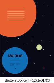 Minimal space design. Galaxy brochure template. Solar system design. Abstract planets cover