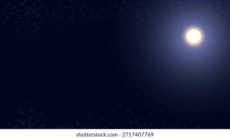 Ilustración del espacio mínimo con un sol brillante en la vasta oscuridad del espacio exterior. La suave luz del sol irradia a través de un profundo campo estelar azul, creando una atmósfera cósmica tranquila y expansiva. 