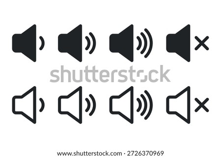 Minimal speaker volume flat and outline icon set 