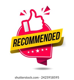 Minimal speech bubble with text recommended. Vector Illustration. Modern Button With Text Recommended with thumbs up.
