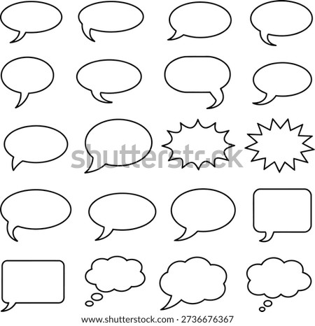 Minimal speech and chat bubble outline icons. Vector symbols for communication, messaging, comments, and social media concepts