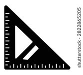 Minimal speed square outline icon in clean black and white vector style. Perfect for carpentry, woodworking, roofing, angle measurement, construction layout, engineering, workshops, hardware, websites, mobile apps, and infographic illustrations.