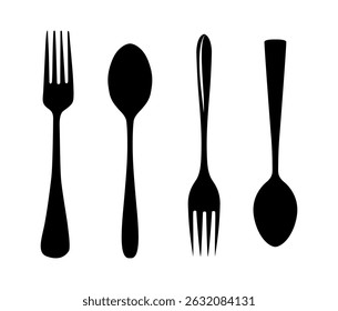 Minimal Spoon Clip Art Isolated. Clip Art Outline And silhouette Set.