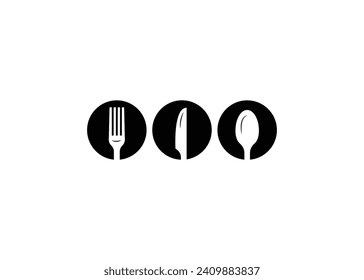 Minimal spoon, fork and knife vector logo design template