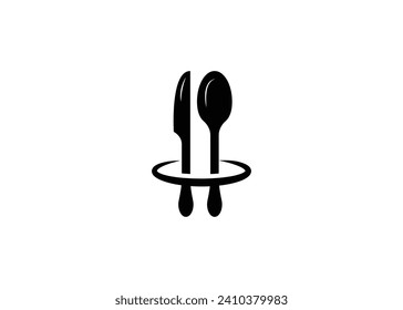 Minimal spoon and knife vector logo design template