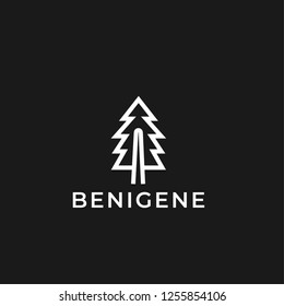 Minimal spruce tree logo vector line art outline icon template