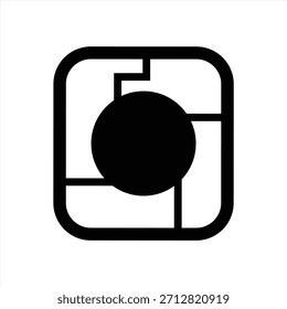 Icono abstracto cuadrado mínimo con círculo central y líneas geométricas segmentadas en diseño moderno.