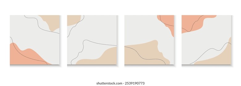 Fondos cuadrados mínimos con conjunto de Formas abstractas orgánicas. Fondo de Formas dibujadas a mano para la Plantilla de carrusel de redes sociales. Publicación en redes sociales, anuncio, venta, Anuncio, microblog, Plantilla de carrusel de Naturaleza