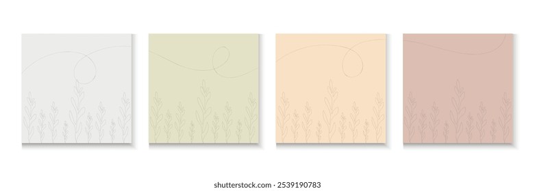 Minimal square backgrounds with organic abstract shapes set. Hand drawn shapes background for social media carousel template. Social media post, ad, sale, banner, microblog, Nature carousel template