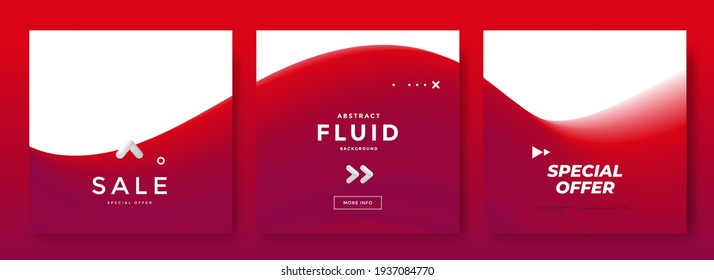 Minimal Square Banner With Red Color Wave. Suitable For Social Media Post And Digital Marketing. Vector Illustration