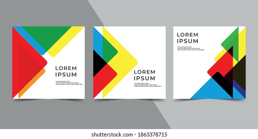 Minimal quadratische Bannervorlage. Rot grüner blauer Hintergrund, geometrische quadratische Form. Geeignet für Social Media Post und Web-Werbung. Vektorgrafik. EPS10.