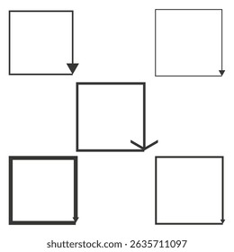 Minimal square borders. Simple arrow corners. Monochrome graphic outline.