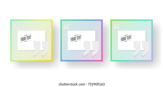 Minimal square format card design with your text and quotation marks on beautiful color gradient background. Eps 10 stock vector illustration 
