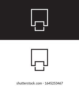Minimal Square line Monochrome Abstract Logo Icon. Black White Color. Design Vector EPS10