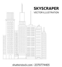 Minimal square outline skyscraper banner concept. Doodle office building post concept. Vector illustraiton.