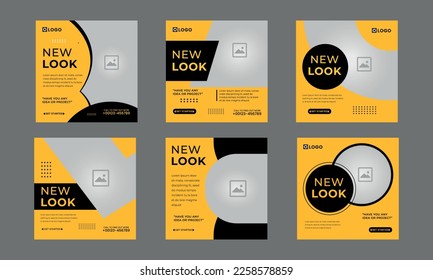 minimal square social media post and web internet ads. Black and yellow background color Vector illustration with photo college