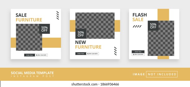 Minimal square social media promotion templates. Editable banner. furniture themes. Vector illustration for instagram post. Photo holder provided