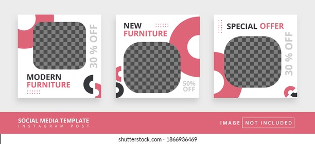 Minimal square social media promotion templates. Editable banner. furniture themes. Vector illustration for instagram post. Photo holder provided