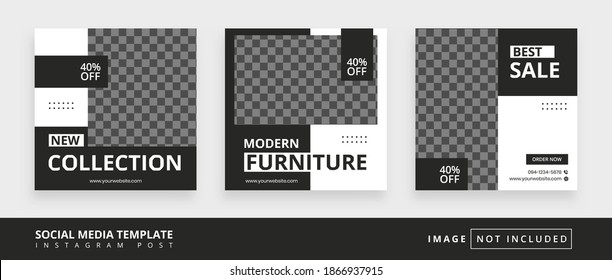 Minimal square social media promotion templates. Editable banner. furniture themes. Vector illustration for instagram post. Photo holder provided