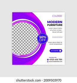 Minimal square social media promotion templates. Editable banner. furniture themes. Vector illustration for instagram post. Photo holder provided Vector EPS10