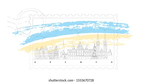 Minimal stamp Bremen skyline vector illustration and typography design, Germany