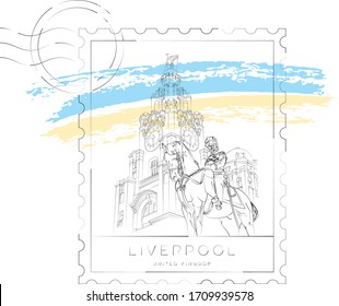 Minimal stamp, vector illustration and typography design, Liverpool, England, UK