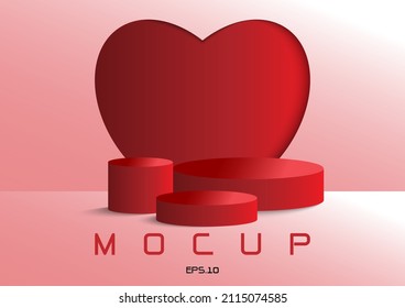 Minimal stand product with heart background for promotion valentine day