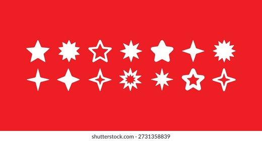 Conjunto de Vector de iconos de estrellas mínimas: Colección de estrellas sólidas limpias aisladas sobre fondo sólido