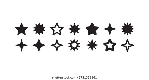 Conjunto de Vector de iconos de estrellas mínimas: Colección de estrellas sólidas limpias aisladas sobre fondo sólido