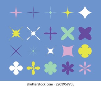 Minimal star shapes, minimalist geometric elements, abstract shapes. Simple star and flower shape, basic shape, modern set of vector graphic elements