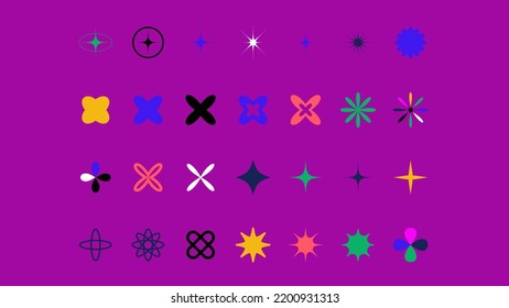 Minimal star shapes. Set of minimal icons in colors. Bauhaus inspired design elements. Futuristic composition in vector. Vector illustration