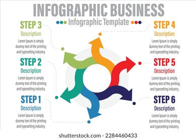 Minimal step infographics design vector and icons can be used for workflow layout, diagram, annual report. Vector infographics timeline design template with Six 6 options, parts, steps or processes.