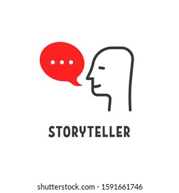 minimal storyteller logo with human head. flat style trend modern storytelling logotype graphic design isolated on white background. concept of telling fascinating stories or narrative or declarative